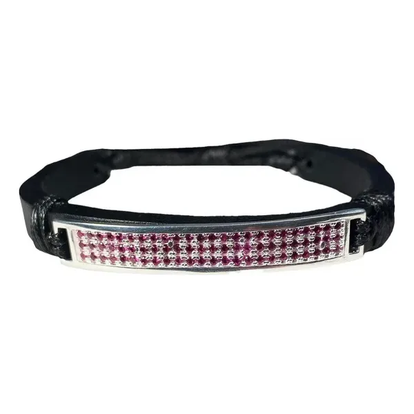Esclava de plata .925 violeta zirconias ajustable unisex de cuero — Joyaris