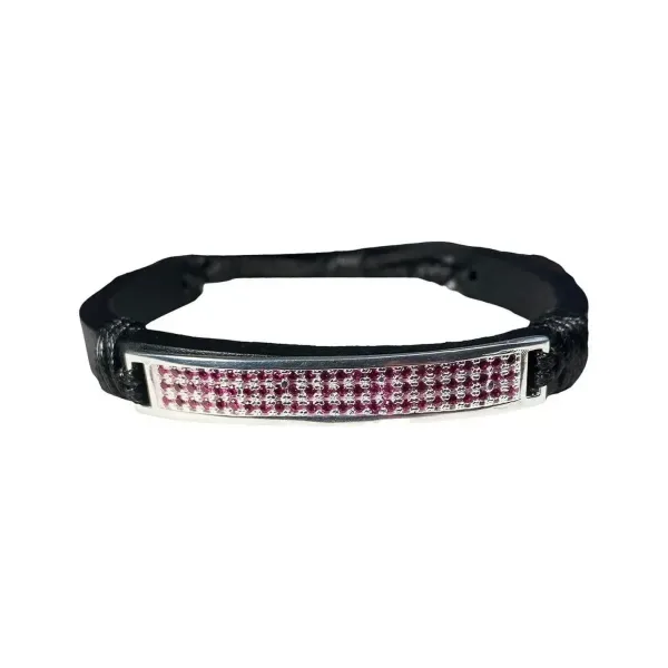Esclava de plata .925 violeta zirconias ajustable unisex de cuero — Joyaris