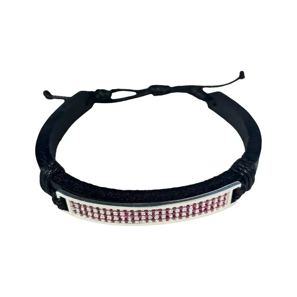 Esclava Plata 925 Cuero Violeta Zirconias Ajustable Unisex - Imagen 2