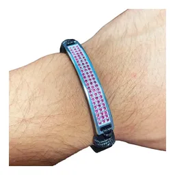 Esclava Plata 925 Cuero Violeta Zirconias Ajustable Unisex - Imagen 4