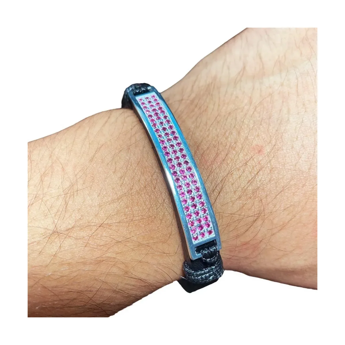 Esclava Plata 925 Cuero Violeta Zirconias Ajustable Unisex - Imagen 4