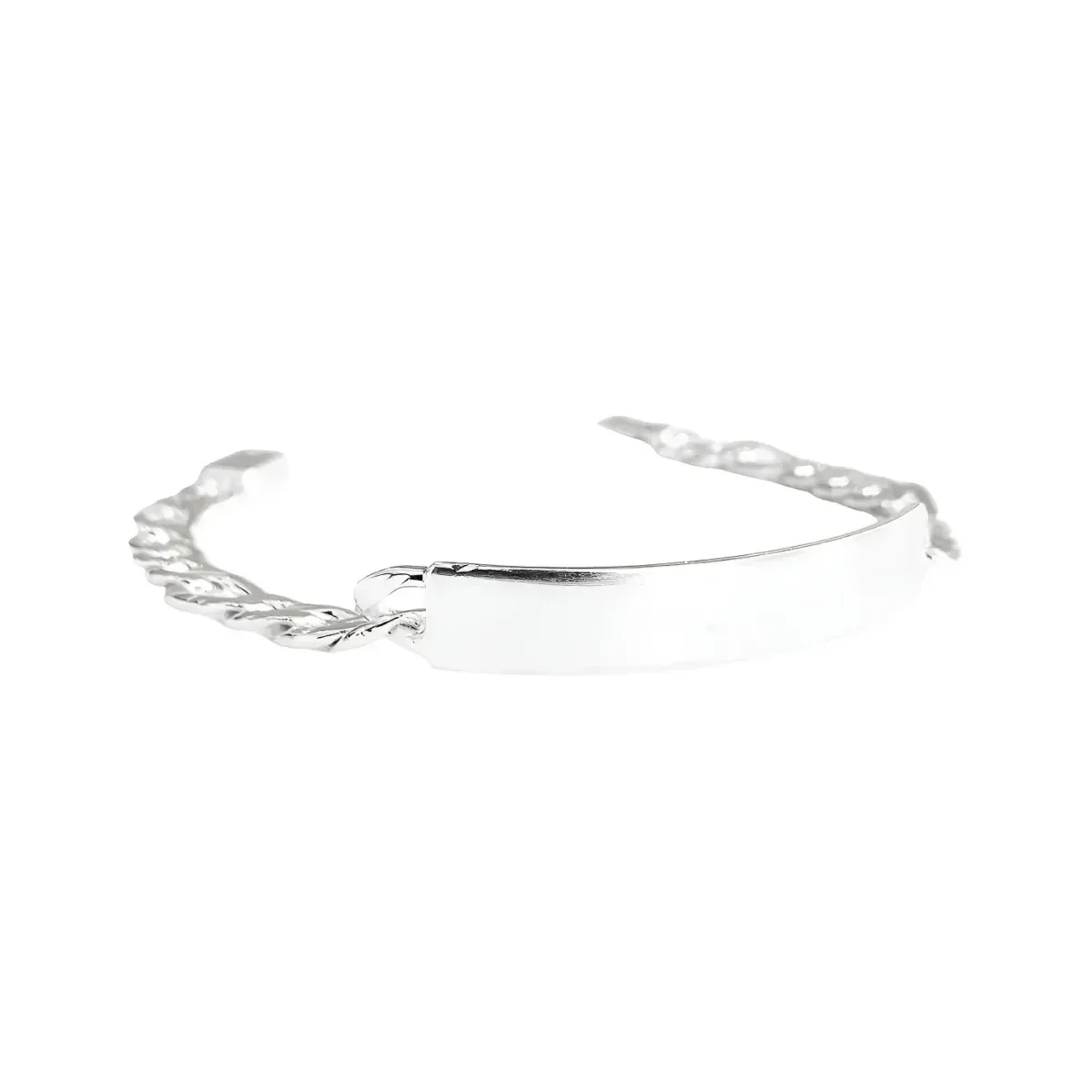 Esclava Plata .925 Hombre, pulsera de eslabones diamantados con placa lisa. Joyería masculina de plata .925 Taxco, estilo rob