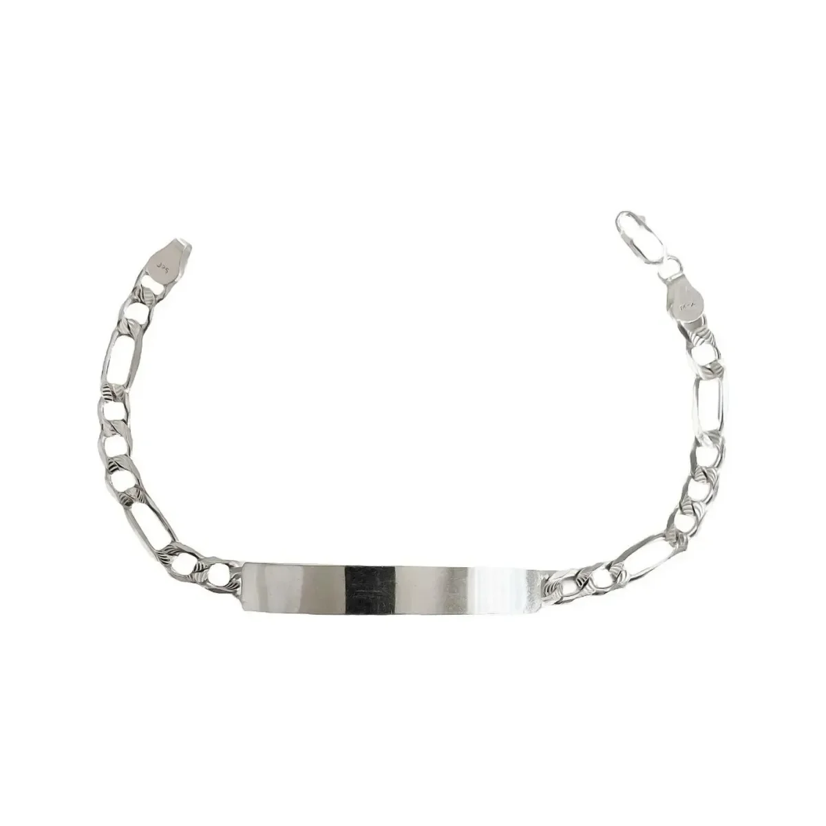 Esclava de plata 925 para hombre, pulsera de cadena fígaro diamantada con placa rectangular lisa, diseño moderno, meta