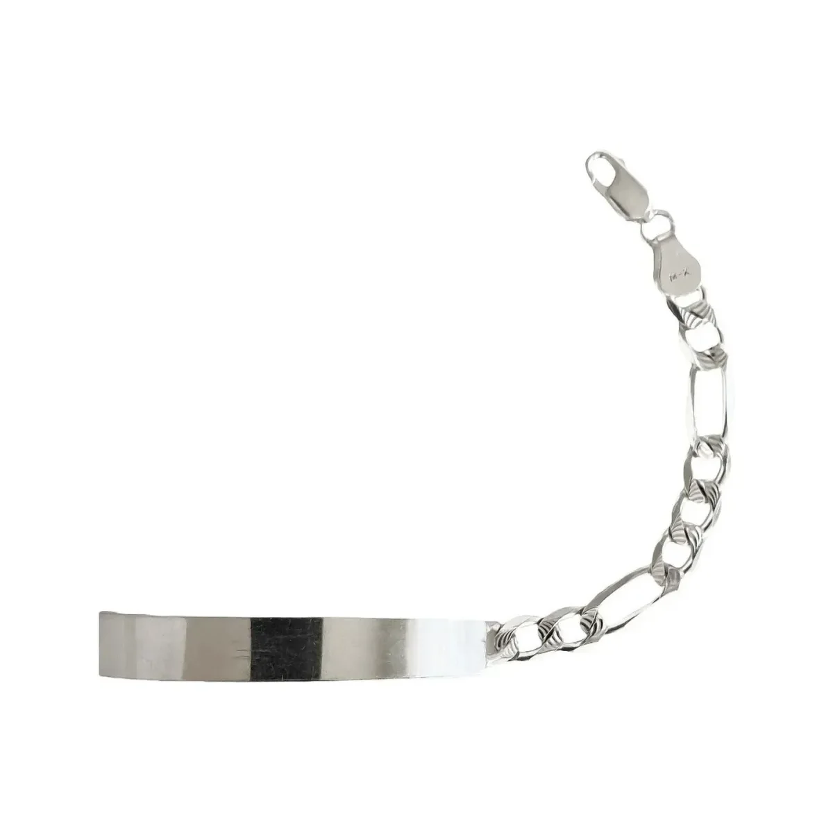 Esclava Plata 925 Hombre Cadena Fígaro Diamantada Placa Lisa - Imagen 3