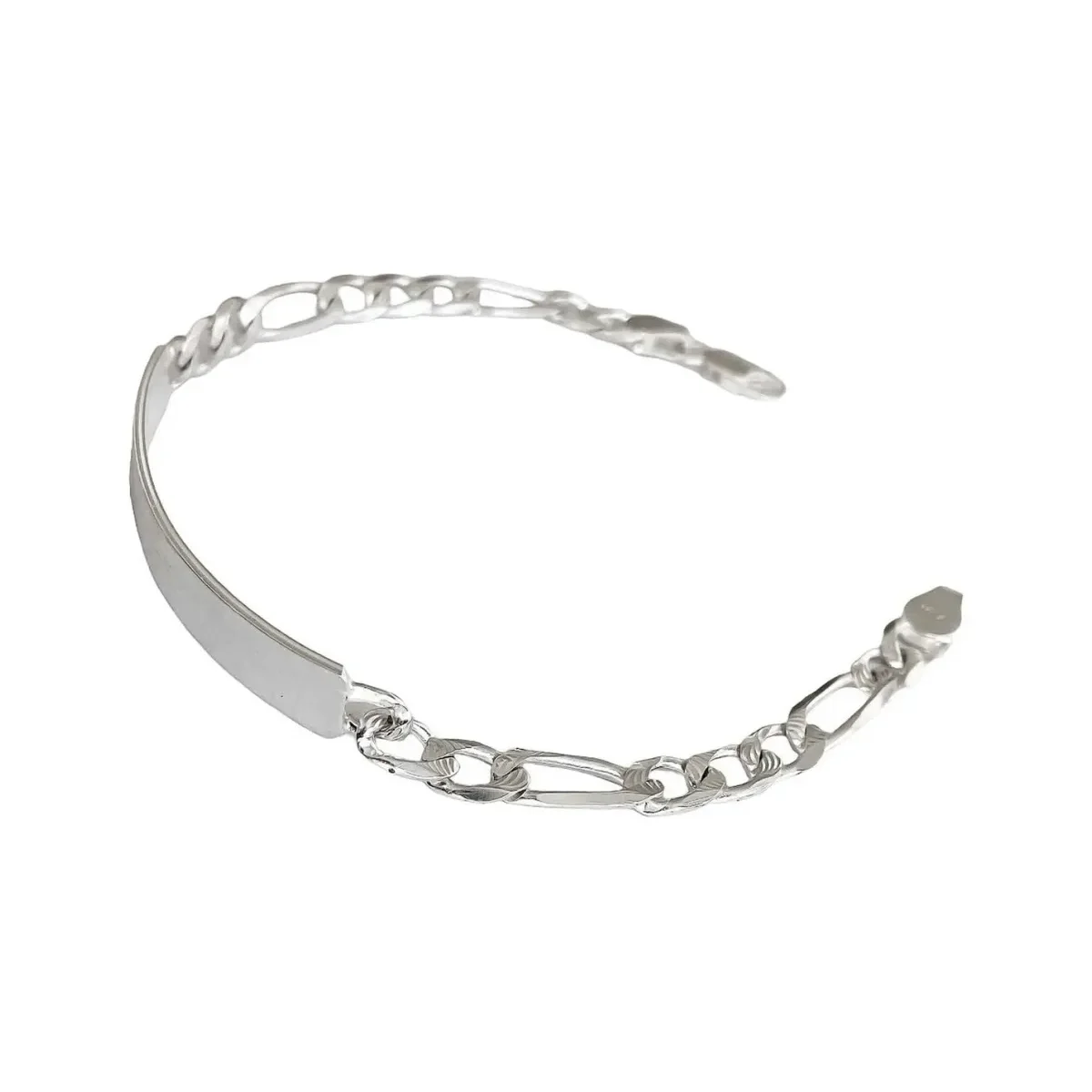 Esclava Plata 925 Hombre Cadena Fígaro Diamantada Placa Lisa - Imagen 4