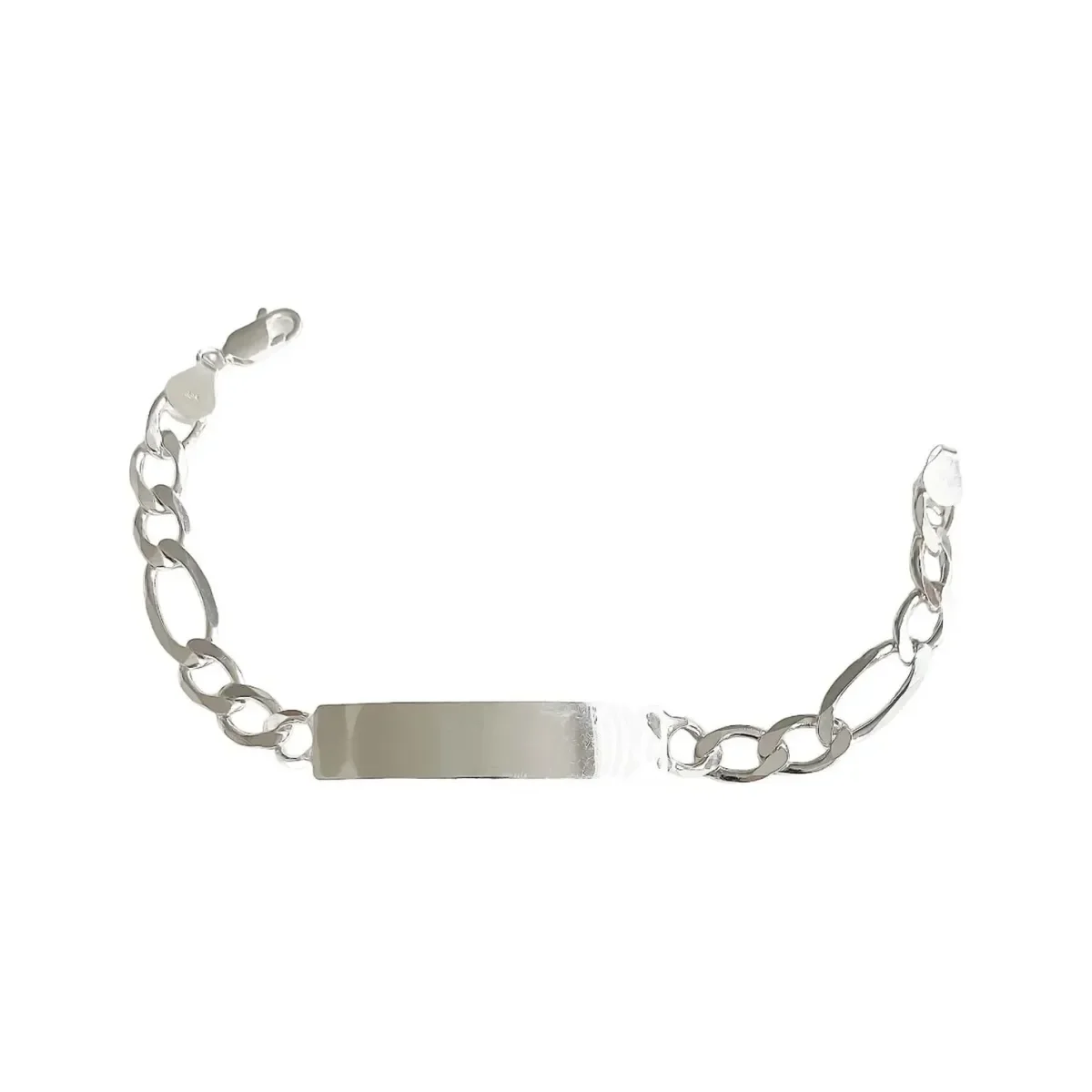 Esclava Plata .925 Hombre, cadena Fígaro gruesa con placa lisa pulida, brazalete de plata para grabar, estilo moderno y elega