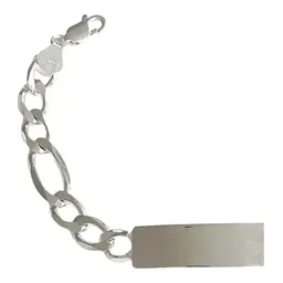 Esclava Plata 925 Hombre Cadena Fígaro Gruesa con Placa Lisa - Imagen 3