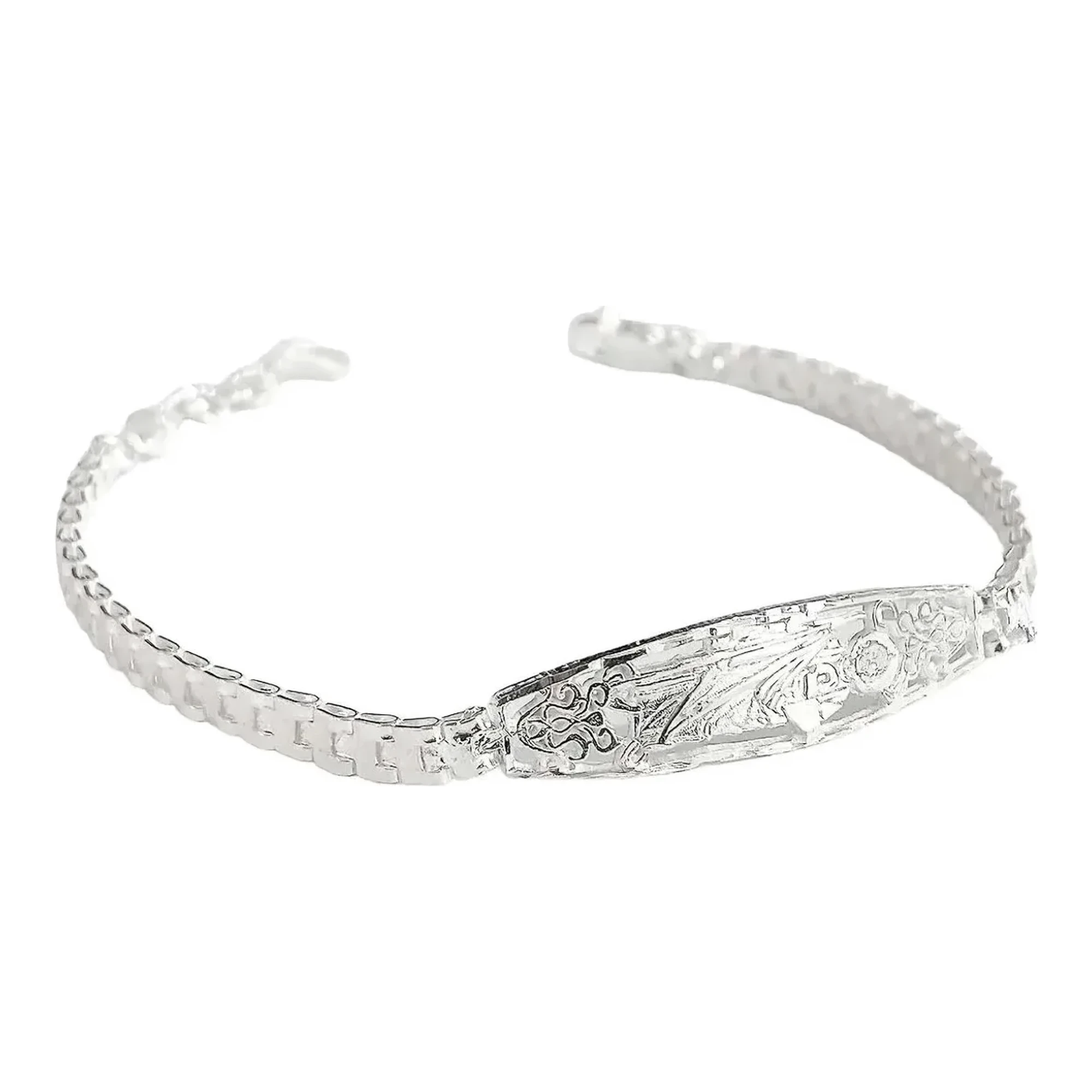 Esclava Plata 925 San Judas Tadeo diseño rolo, con dije detallado y zirconias. Pulsera ajustable moderna para hombre o mujer.