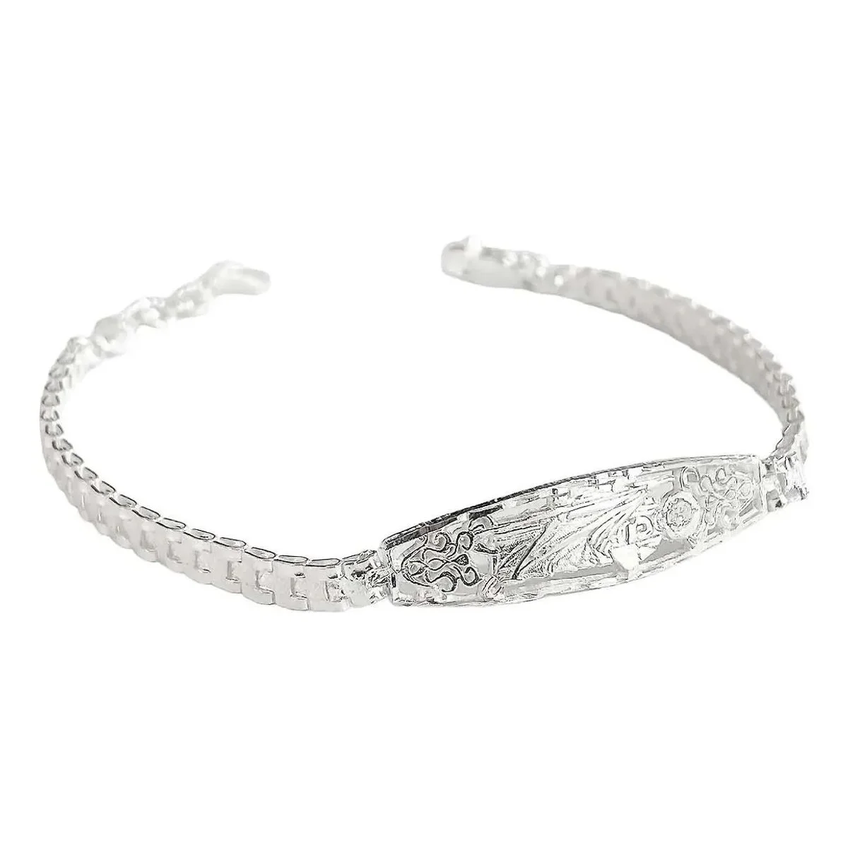 Esclava Plata 925 San Judas Tadeo diseño rolo, con dije detallado y zirconias. Pulsera ajustable moderna para hombre o mujer.
