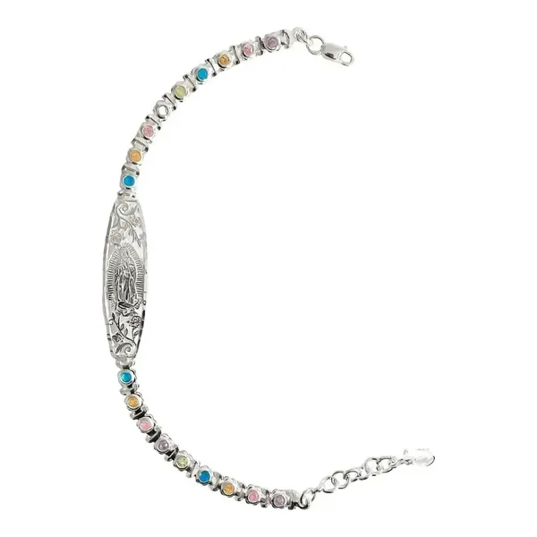 Esclava Plata 925 Virgen de Guadalupe con Zirconias Baño Oro Rosa Ajustable - Imagen 1