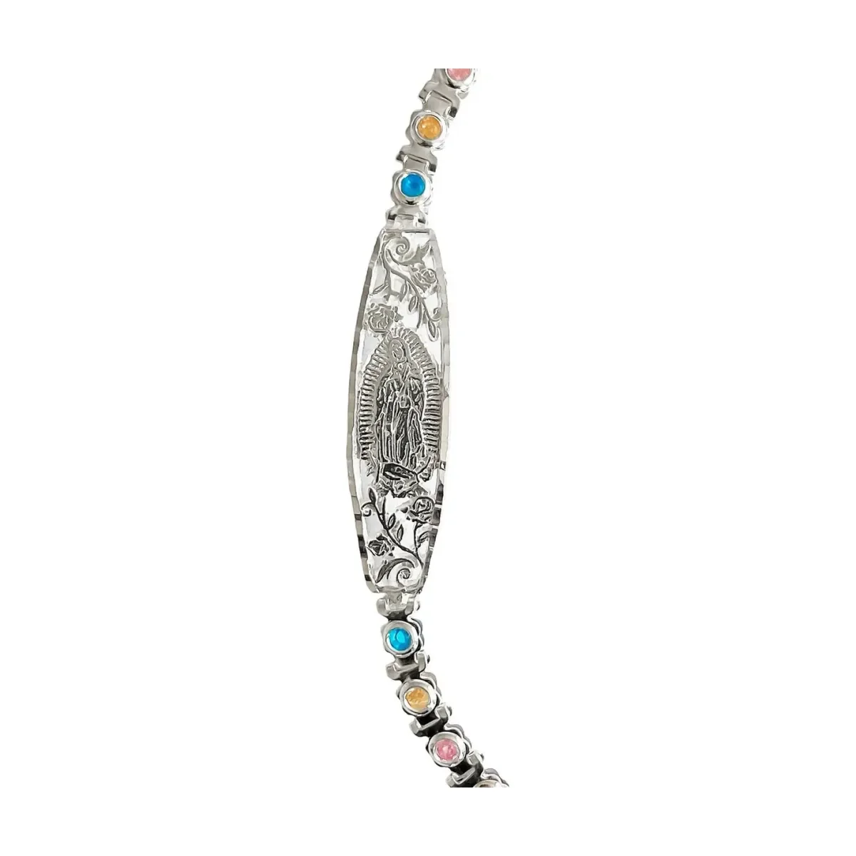 Esclava Plata 925 Virgen de Guadalupe con Zirconias Baño Oro Rosa Ajustable - Imagen 2