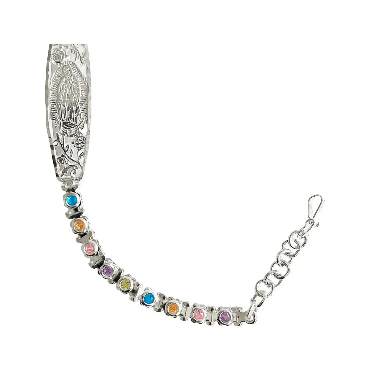 Esclava Plata 925 Virgen de Guadalupe con Zirconias Baño Oro Rosa Ajustable - Imagen 3