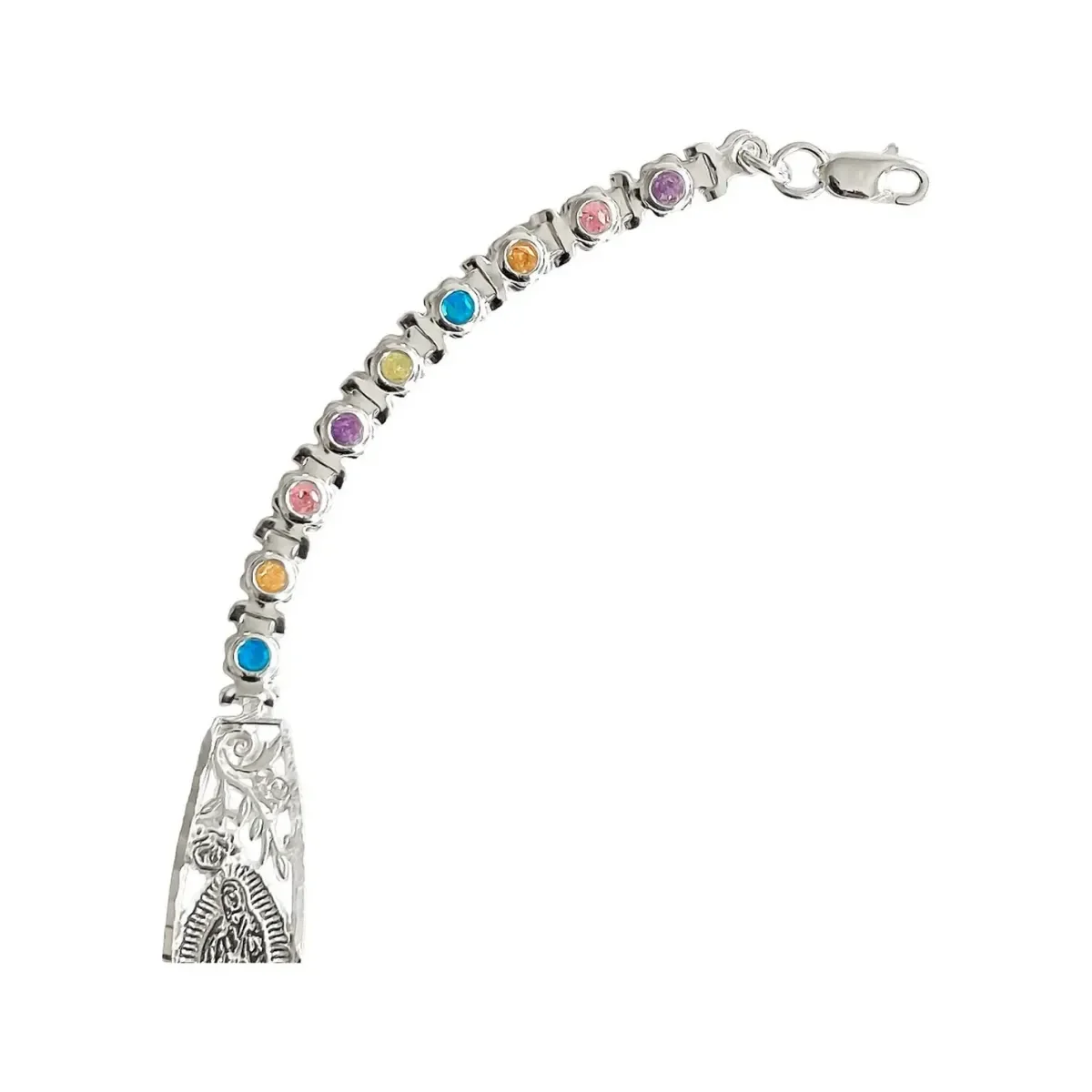 Esclava Plata 925 Virgen de Guadalupe con Zirconias Baño Oro Rosa Ajustable - Imagen 4
