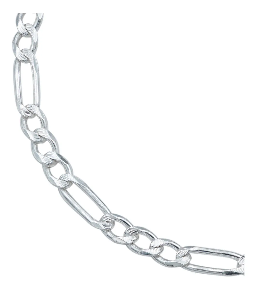Esclava Pulsera Figaro 3x1 5mm Diamantada Plata .925 22cm - Imagen 2