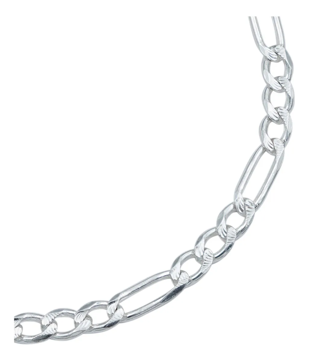 Esclava Pulsera Figaro 3x1 5mm Diamantada Plata .925 22cm - Imagen 3