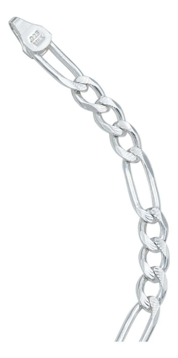 Esclava Pulsera Figaro 3x1 5mm Diamantada Plata .925 22cm - Imagen 4