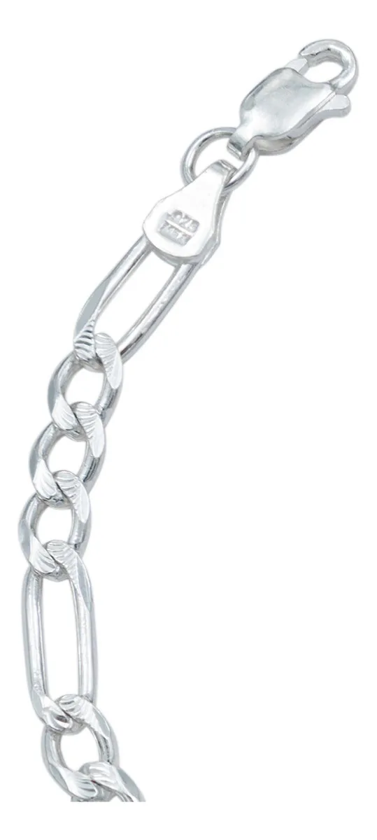 Esclava Pulsera Figaro 3x1 5mm Diamantada Plata .925 22cm - Imagen 5