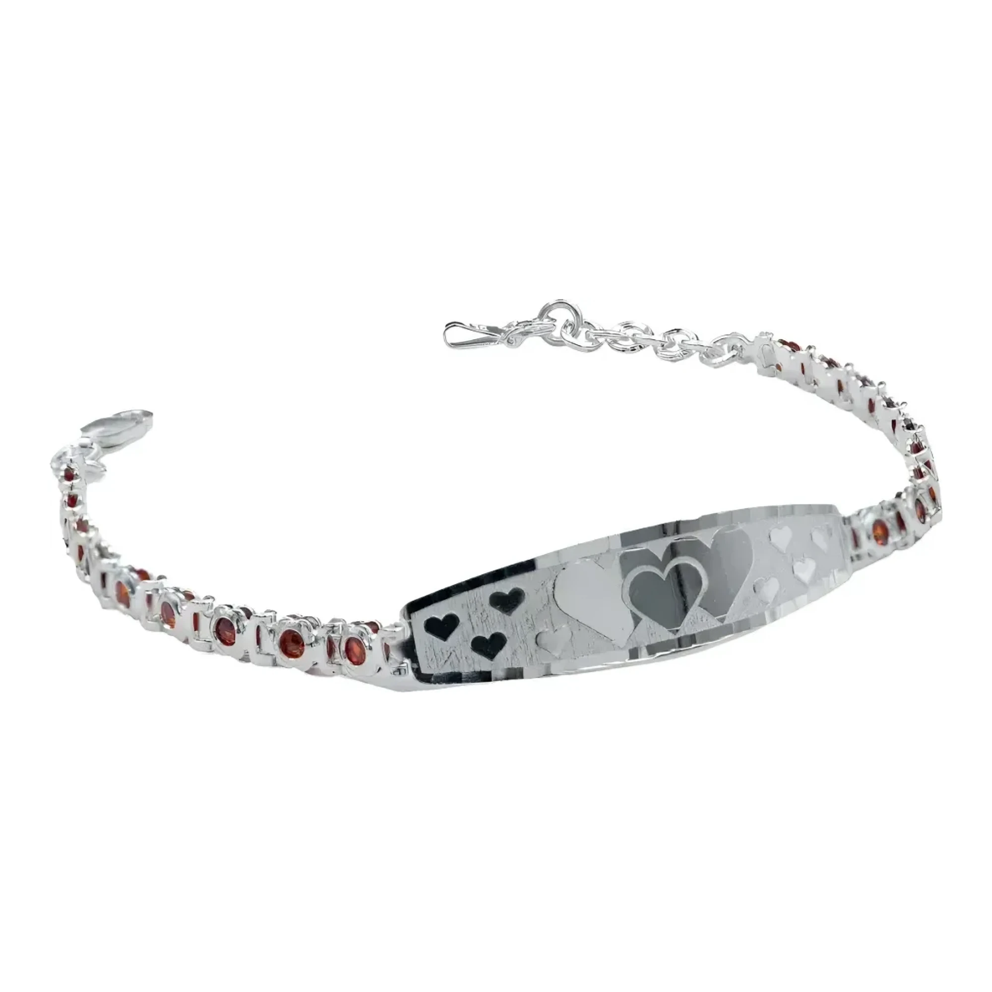 Esclava de plata 925 para mujer con placa ovalada de zirconias naranja y acabado grabado pulsera ajustable broche perico