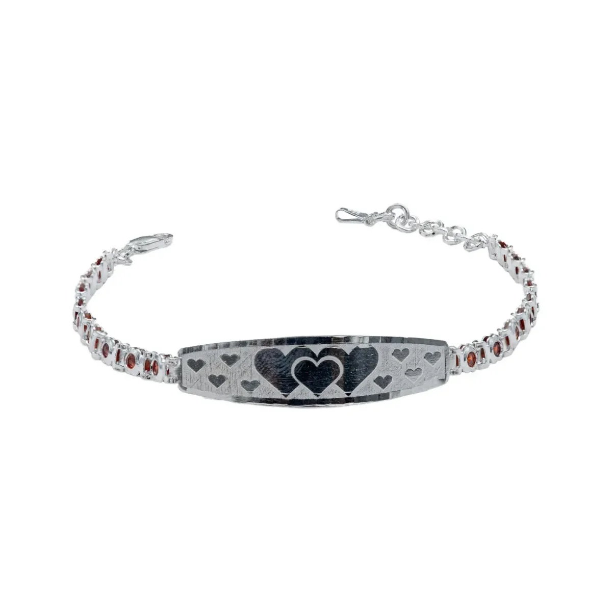 Esclava Pulsera Plata 925 Corazón con Placa de Zirconias Naranja Ajustable - Imagen 2