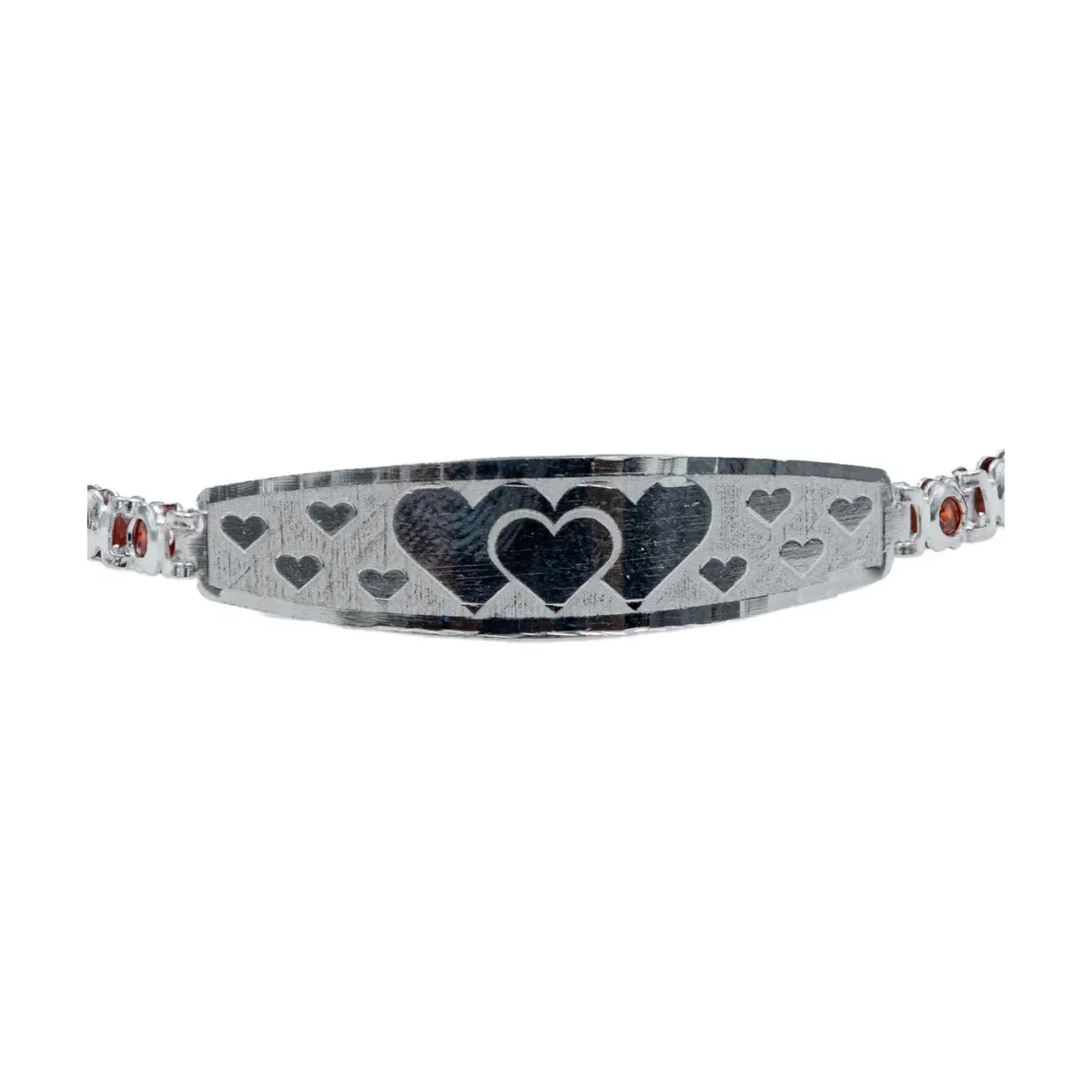 Esclava Pulsera Plata 925 Corazón con Placa de Zirconias Naranja Ajustable - Imagen 3