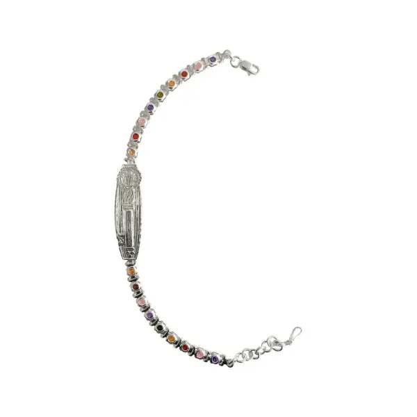 Esclava de plata .925 con zirconias multicolor Placa San Benito ajustable — Joyaris