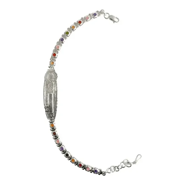Esclava de plata .925 con zirconias multicolor Placa San Benito ajustable — Joyaris