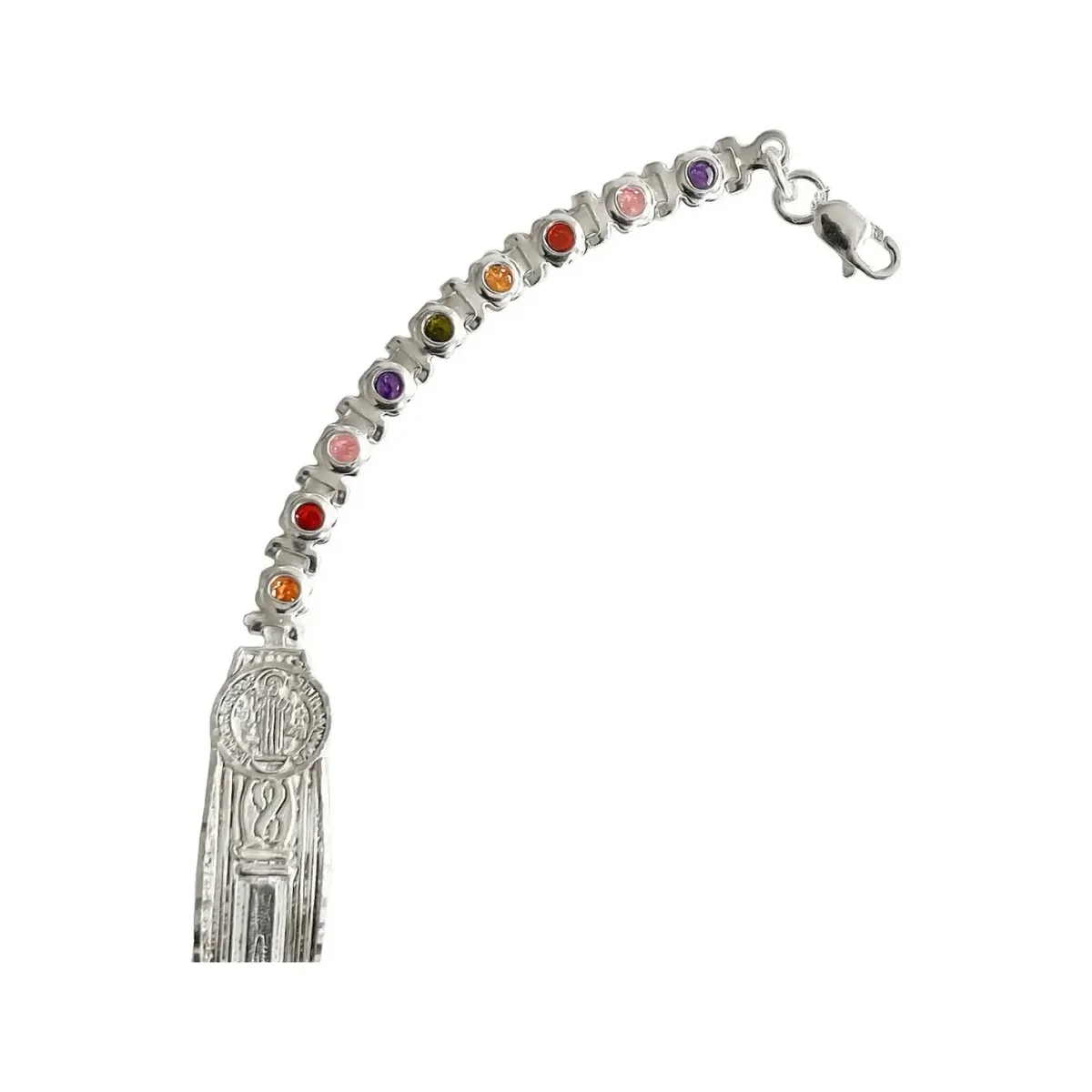 Esclava Pulsera Plata 925 San Benito Zirconias Multicolor Ajustable - Imagen 4