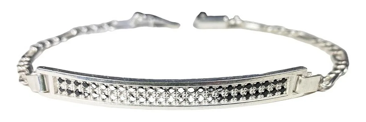Esclava de plata .925 negro diseno unisex ajustable broche perico — Joyaris