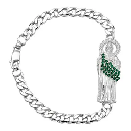 Esclava San Judas Tadeo de Plata .925 con Zirconia Verde de 18 cm - Imagen 1