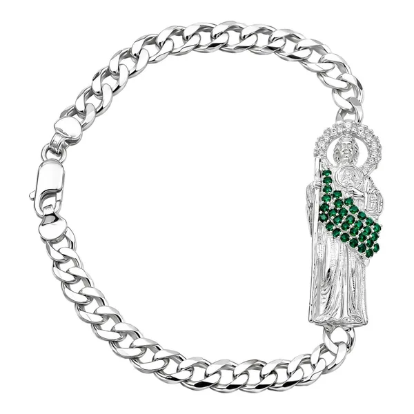 Esclava de San Judas Tadeo en Plata Ley .925 con zirconia verde de 18 cm y 5 mm de ancho - Joyaris