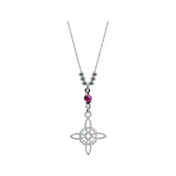 Gargantilla Plata 925 Nudo Bruja Ojo Turco Zirconia Rosa - Imagen 1