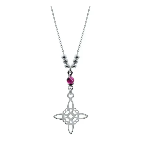 Gargantilla Plata 925 Nudo Bruja Ojo Turco Zirconia Rosa - Imagen 1