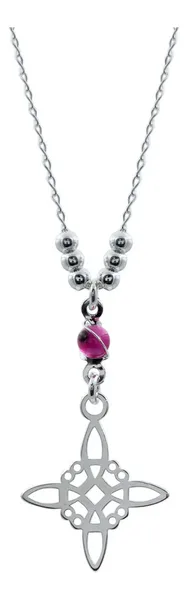 Gargantilla Plata 925 Nudo Bruja Ojo Turco Zirconia Rosa - Imagen 1