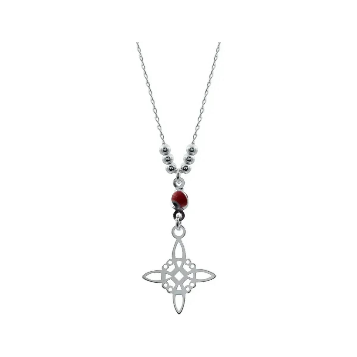 Gargantilla Plata Ley .925 Nudo de Bruja Ojo Turco Rojo ajustable, joyería de autor mexicana con colgante de protección.