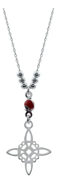 Gargantilla Plata Ley .925 Nudo de Bruja Ojo Turco Rojo Ajustable - Imagen 1