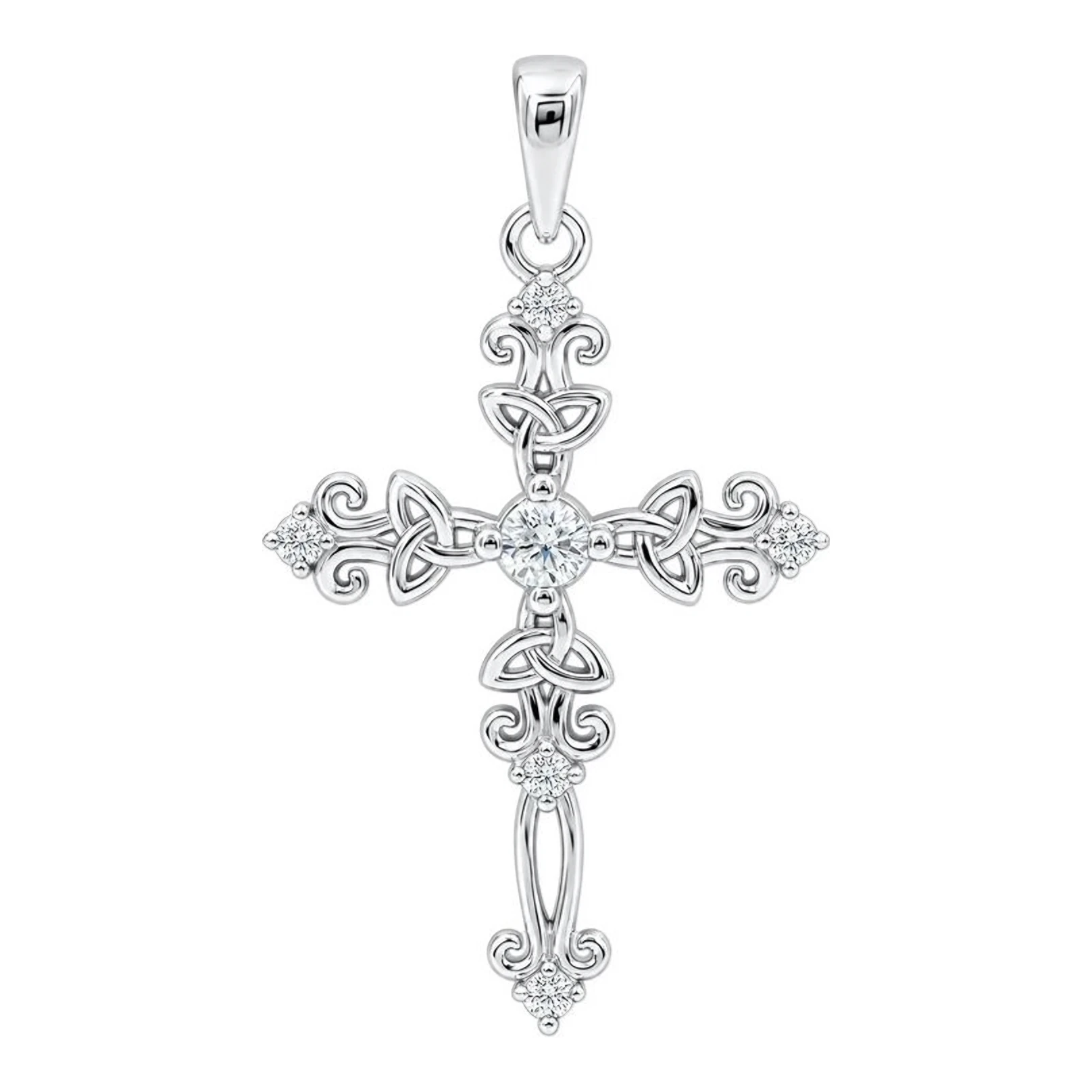 Dije religioso de plata italiana .925 con piedra zirconia y acabado pulido - Joyaris joyería fina