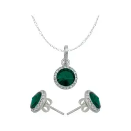 Juego Collar Dije y Aretes Plata 925 con Cristal Verde - Imagen 1