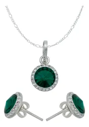 Juego Collar Dije y Aretes Plata 925 con Cristal Verde - Imagen 1