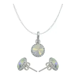 Juego de Collar Dije Aretes Plata 925 con Cristal Ovalado Blanco - Imagen 1