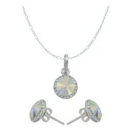 Juego de Collar Dije Aretes Plata 925 con Cristal Ovalado Blanco - Imagen 1