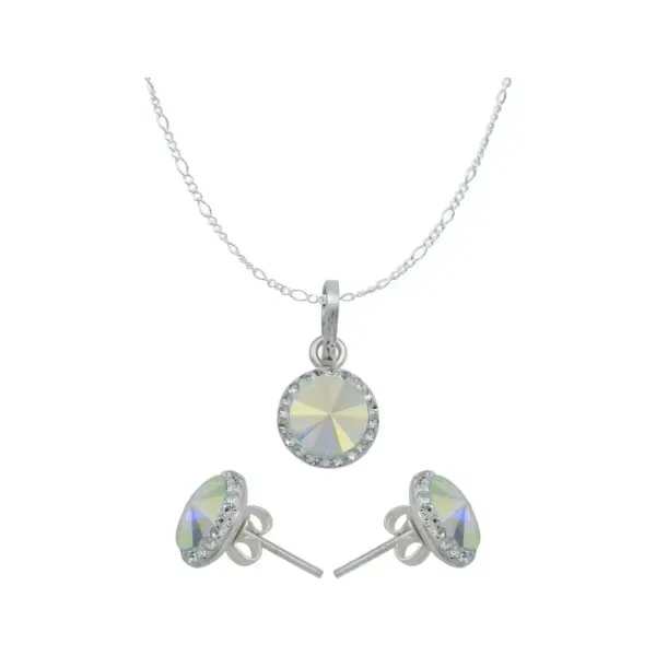 Juego de Collar Dije Aretes Plata 925 con Cristal Ovalado Blanco - Imagen 1