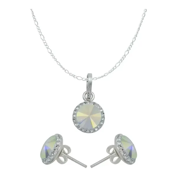 Juego de Collar Dije Aretes Plata 925 con Cristal Ovalado Blanco - Imagen 1