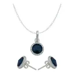 Juego de Joyería Collar Aretes Plata Ley .925 Dije Cristal Azul - Imagen 1
