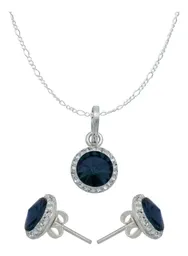Juego de Joyería Collar Aretes Plata Ley .925 Dije Cristal Azul - Imagen 1
