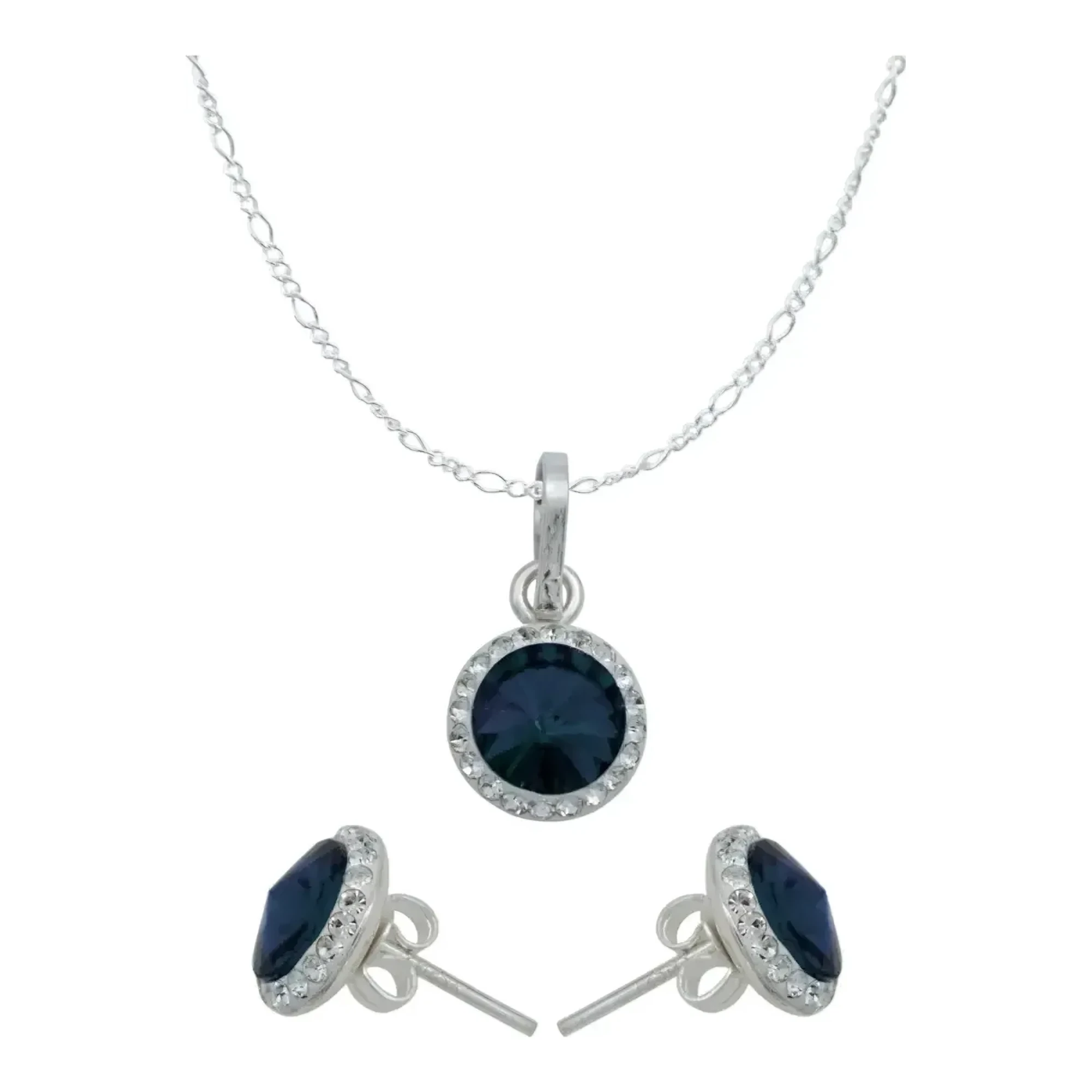 Juego de collar y aretes de plata ley .925 con dije de cristal azul para mujer - Joyaris