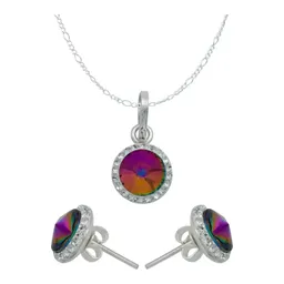 Juego de Joyería Dije Aretes Cadena Plata 925 Cristales Multicolor para Mujer - Imagen 1
