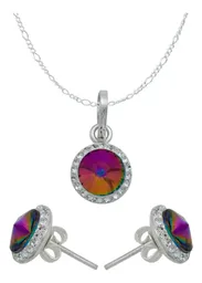 Juego de Joyería Dije Aretes Cadena Plata 925 Cristales Multicolor para Mujer - Imagen 1