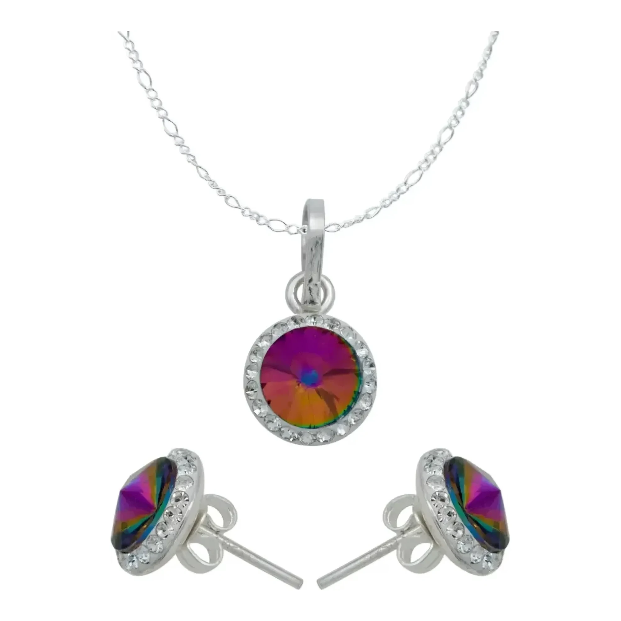 Juego de joyería de Plata 925 con dije aretes y cadena, cristales multicolor para mujer - Joyaris