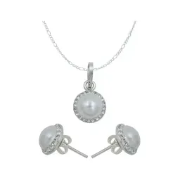 Juego de Joyería Plata 925 con Cristal Color Perla Aretes y Dije con Cadena - Imagen 1