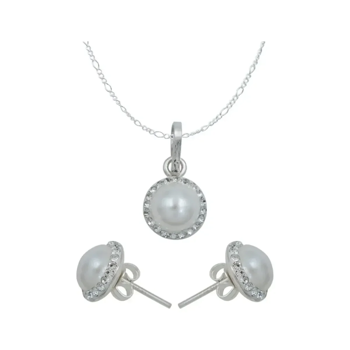 Juego de joyería plata 925 con dije, aretes y cadena de cristal color perla - Joyaris